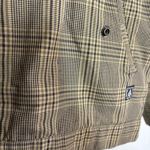 Volcom Full Zip Jacket Skate Surf Casual Plaid Olive Tan Black Knit Collar - M - Picture 10 of 11